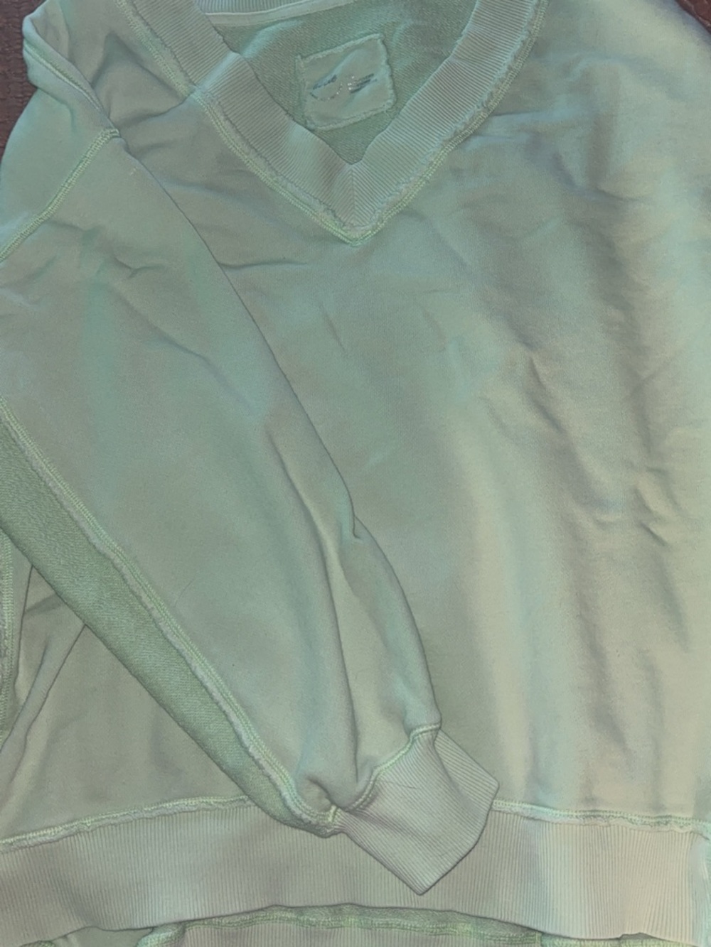 aerie Mint Green V-Neck Fleece Sweatshirt